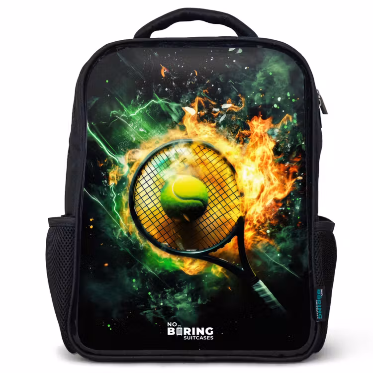 Kids backpack - Black - Tennis ball in flames on powerful smash — 1