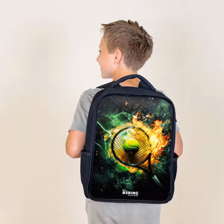 Kids backpack - Black - Tennis ball in flames on powerful smash — 2