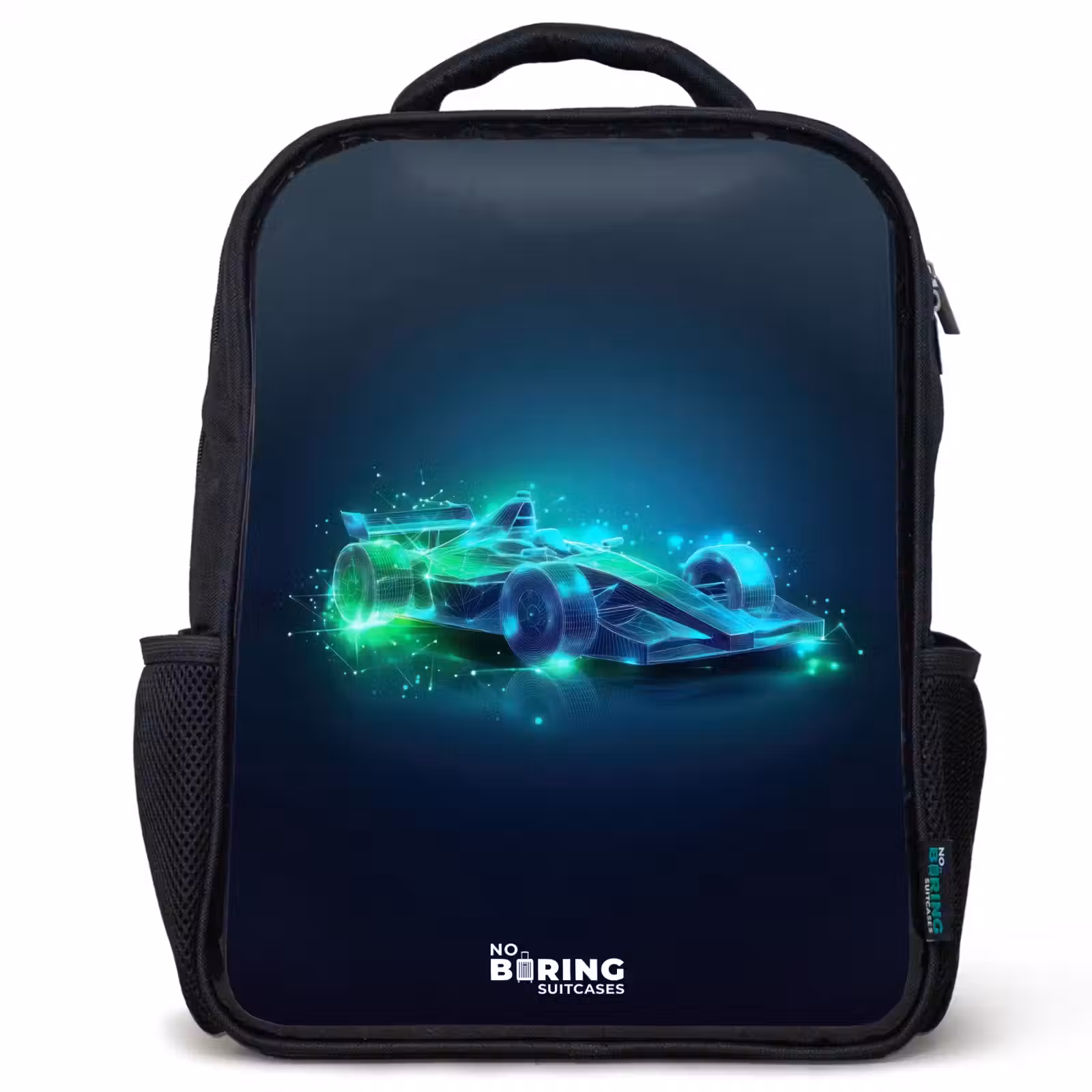 Kids backpack - Black - Neon racing car in digital style — 1