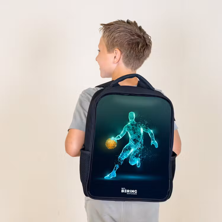 Kids backpack - Black - Basketball player in neon dribble action — 2