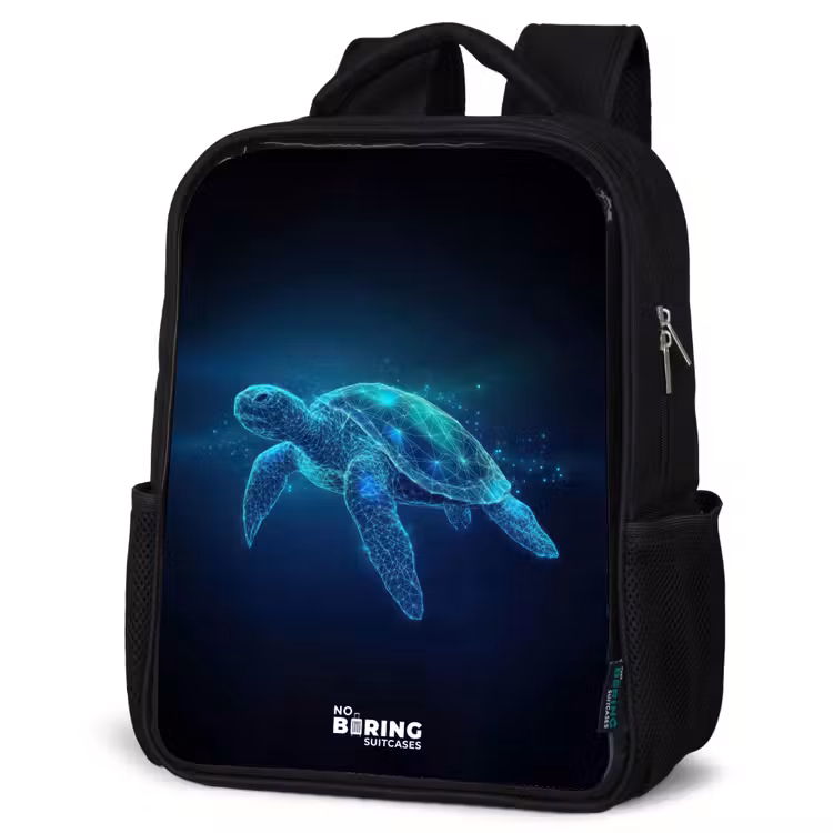 Kids backpack - Black - Luminous turtle in digital ocean — 4