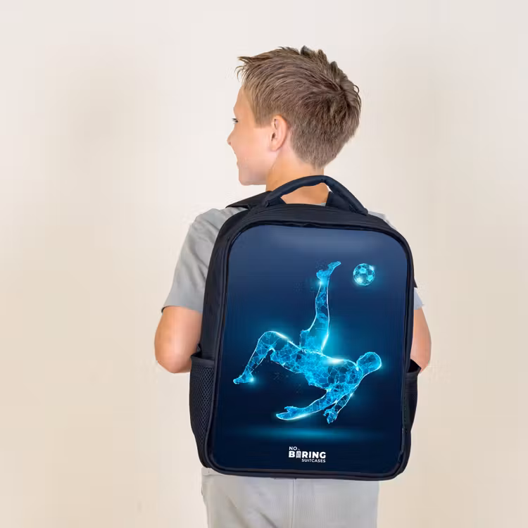 Kids backpack - Black - Omake in blue neon soccer — 2