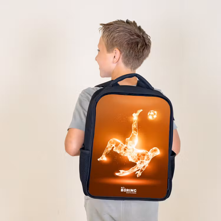 Kids backpack - Black - Orange light soccer player in floating moment — 2