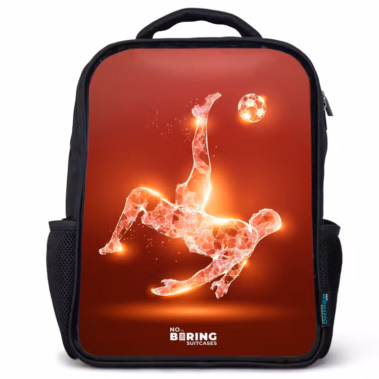 Kids backpack - Black - Red glowing soccer player in action — 1