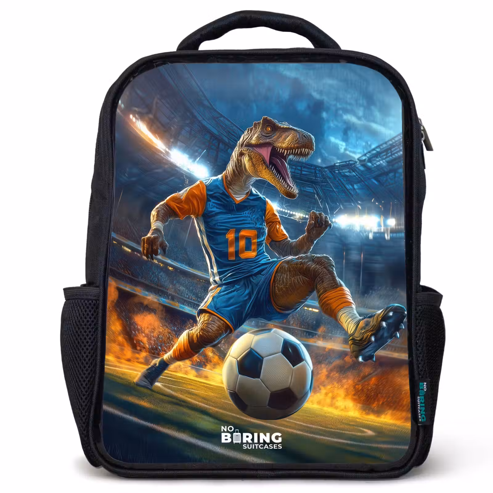 Kids backpack - Black - T-Rex as soccer player in full stadium — 1