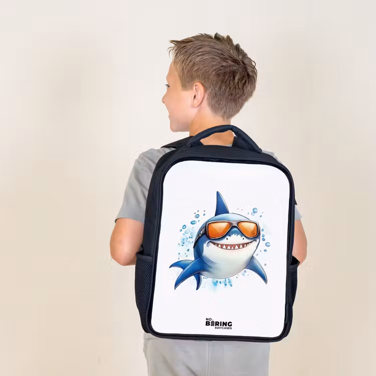 Kids backpack - Black - Cool shark with sunglasses in the water — 2