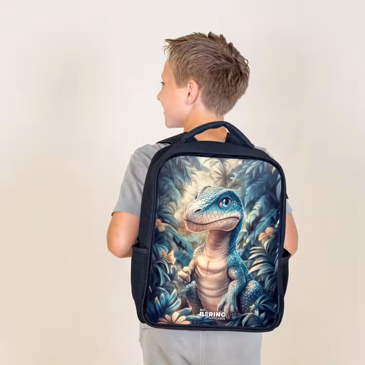 Kids backpack - Black - Dino in mystical jungle with moonlight — 2