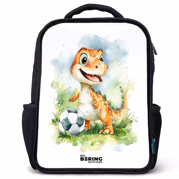 Kids backpack - Black - Dino with soccer in colorful field — 1