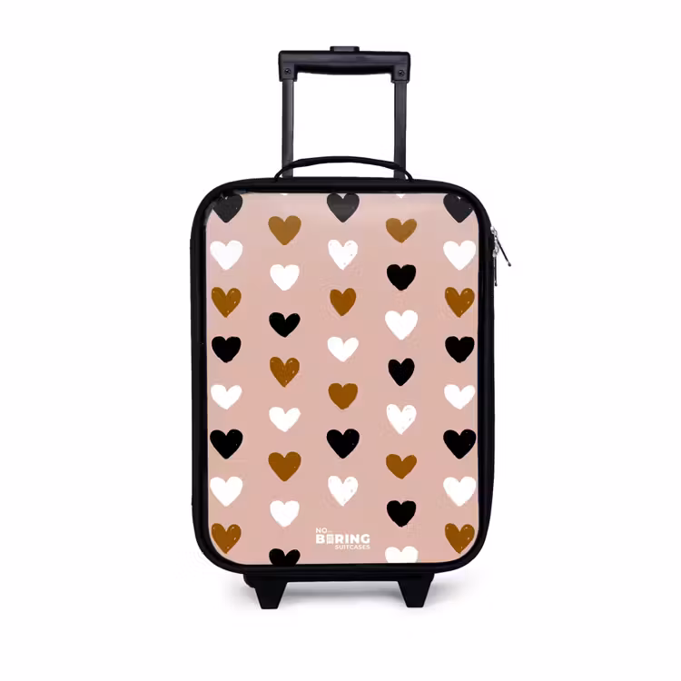 Children's suitcase - Black, white and brown heart pattern on vintage pink background — 1