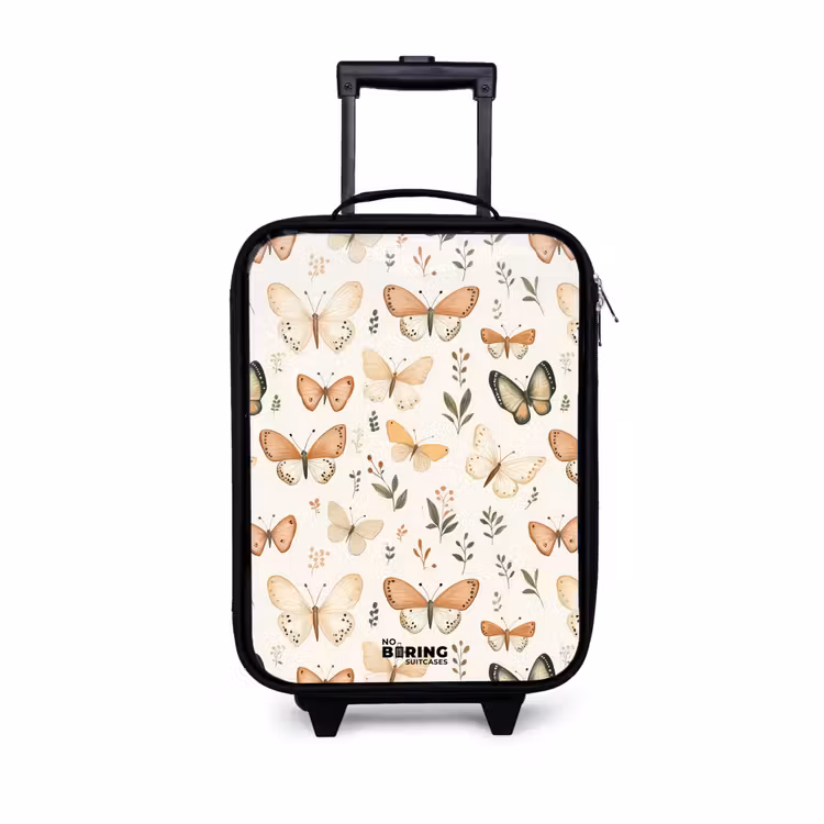 Children's suitcase - Butterflies in beige and orange tones among green leaves — 1