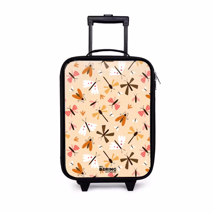 Children's suitcase - Insect pattern in brown, pink and orange on beige background — 1