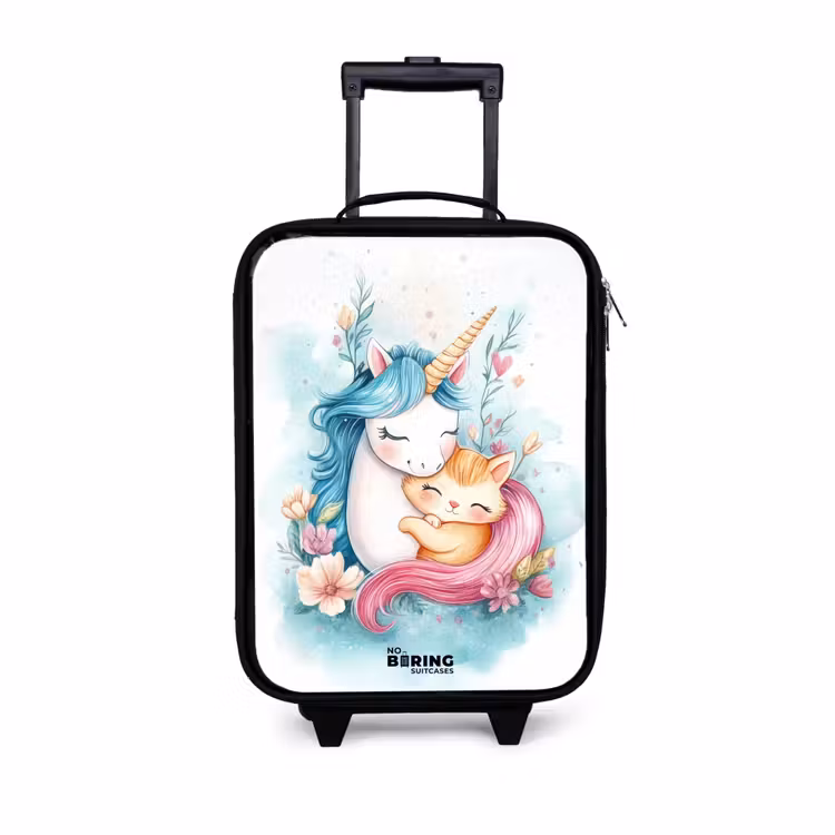 Children's suitcase - Unicorn with blue mane and orange kitten — 1