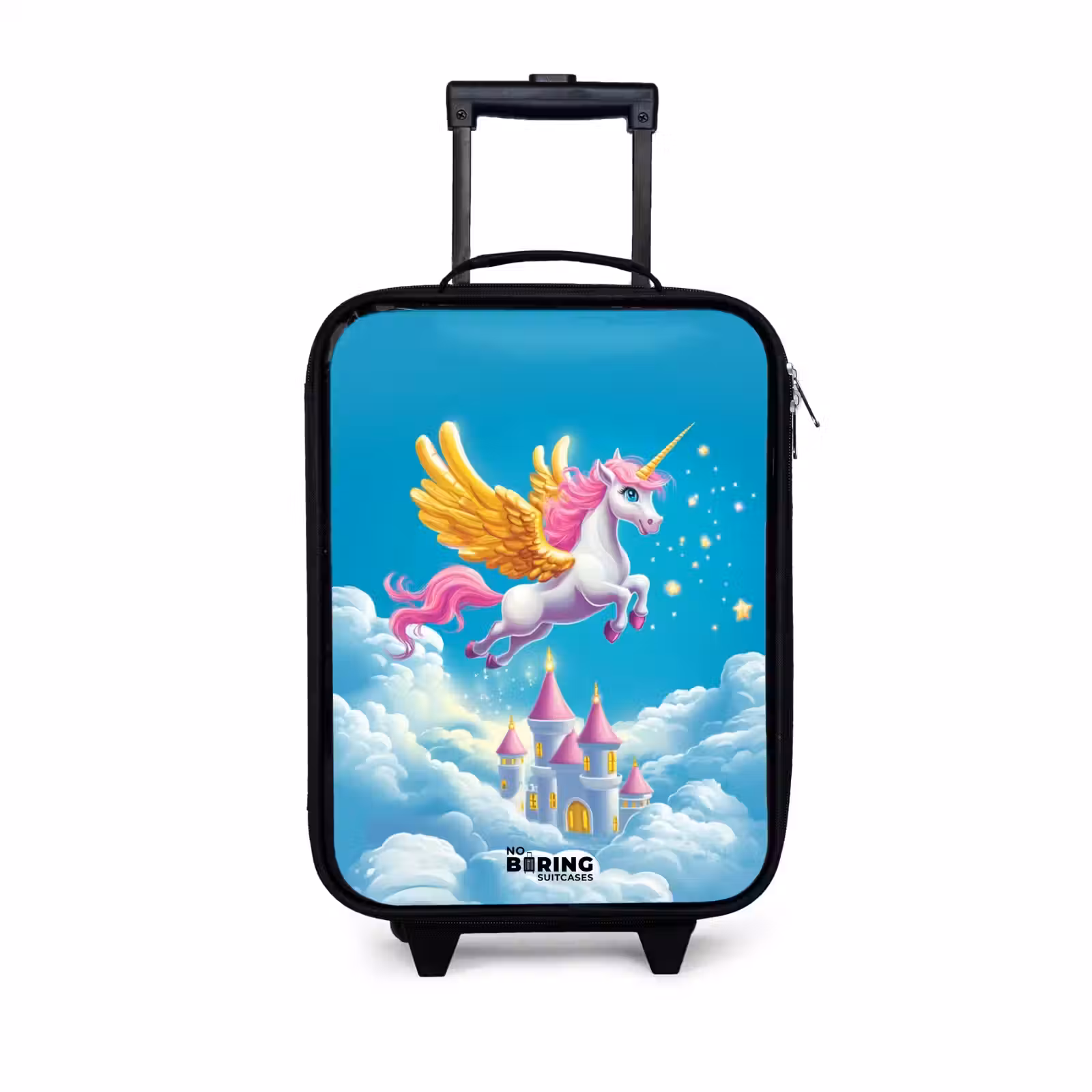 Children's suitcase - Flying unicorn with golden wings above castle — 1