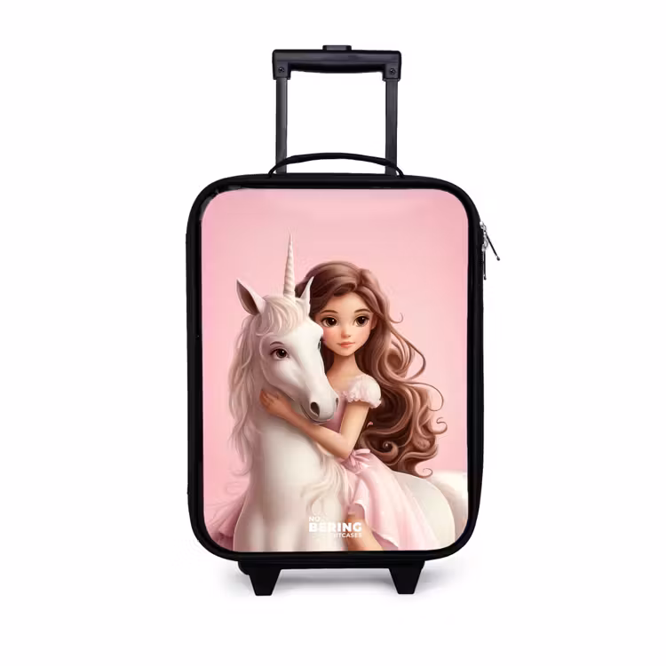Children's suitcase - Girl with white unicorn on pink background — 1