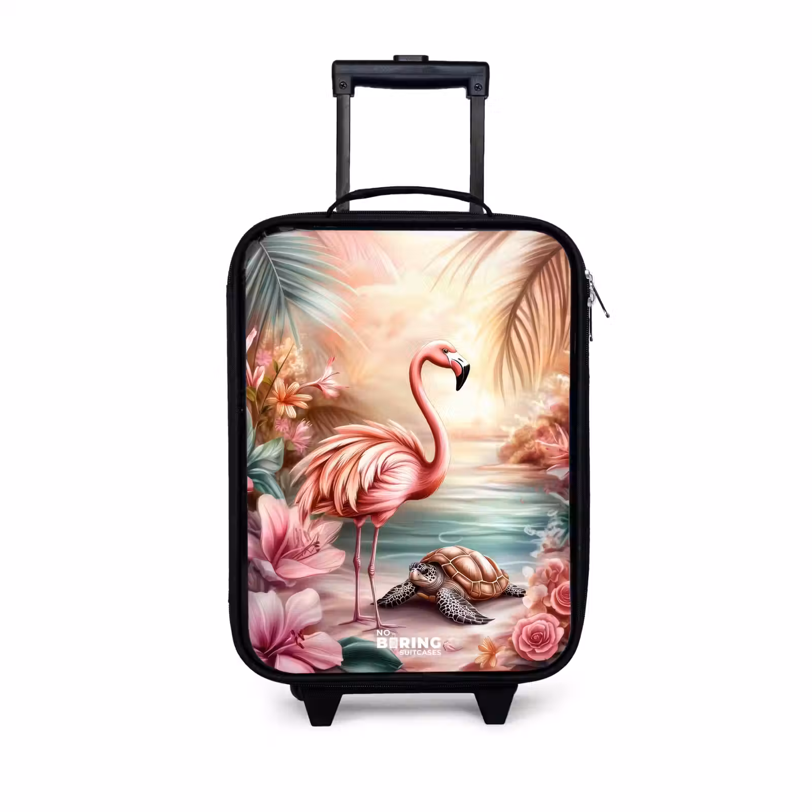 Children's suitcase - Flamingo and turtle on a pink beach. — 1