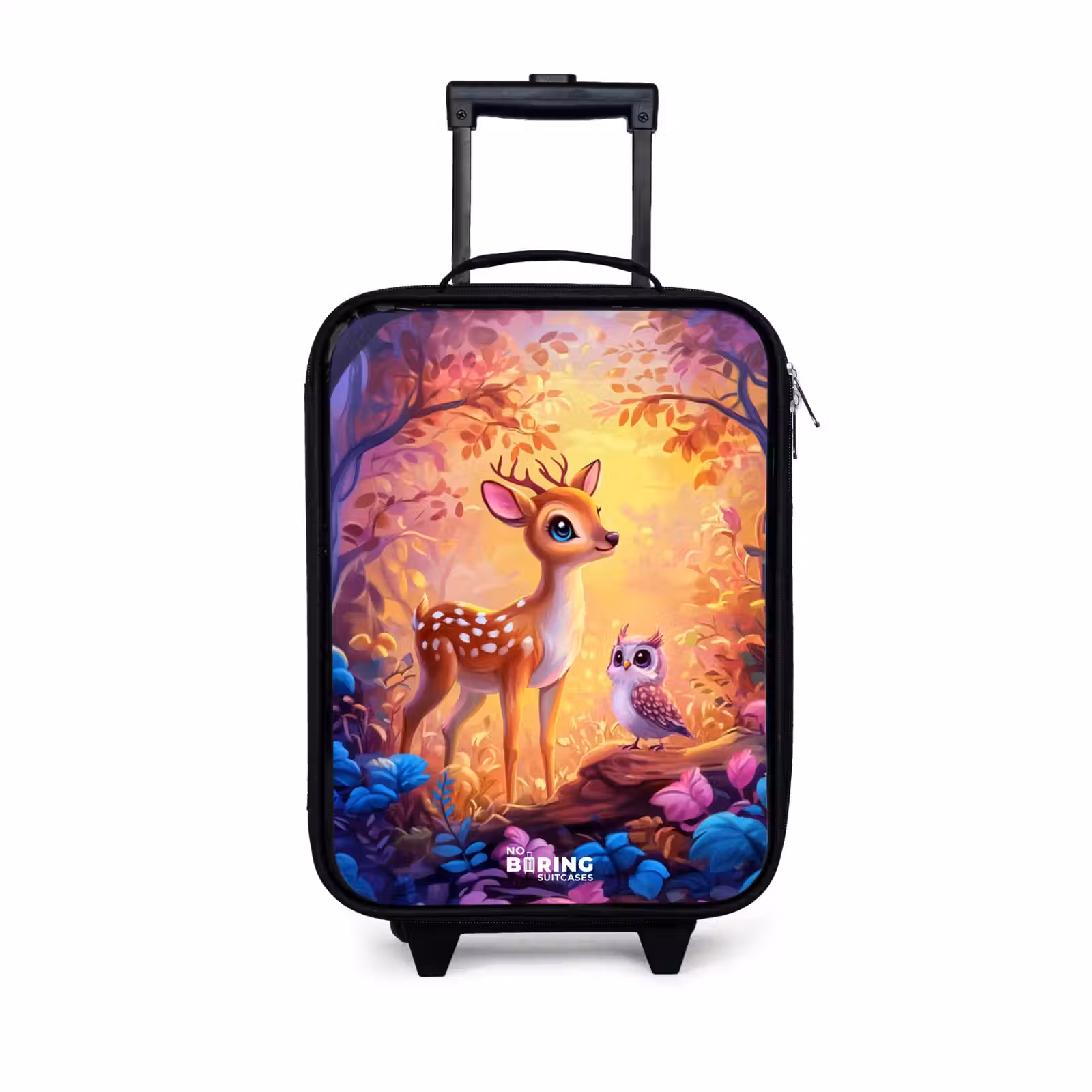 Children's suitcase - Little deer and owl in a pink fairy tale forest — 1