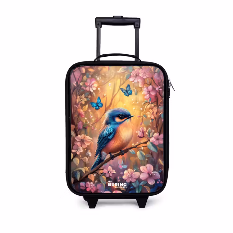 Children's suitcase - Bird with butterflies in colorful forest. — 1