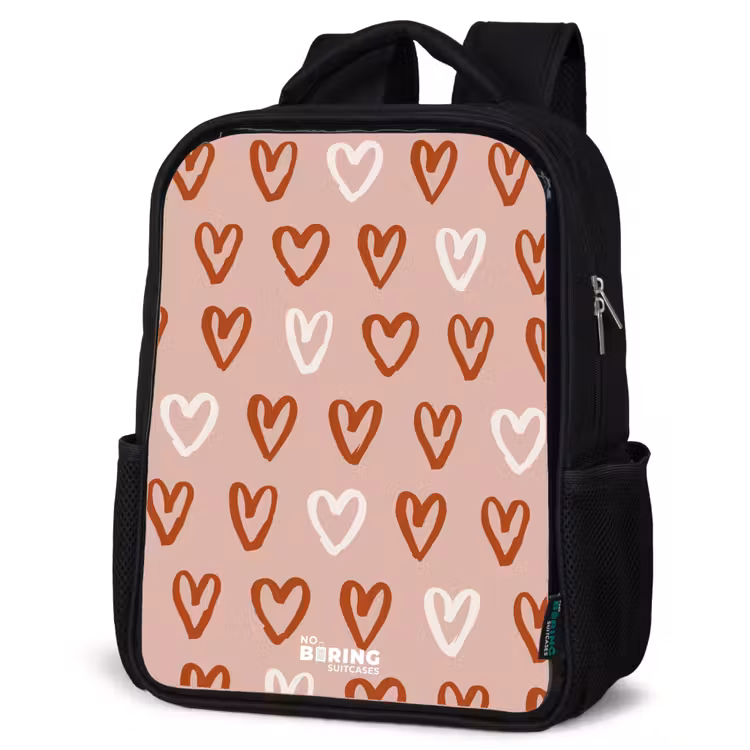 Kids backpack - Black - Heart pattern in pink and white — 4
