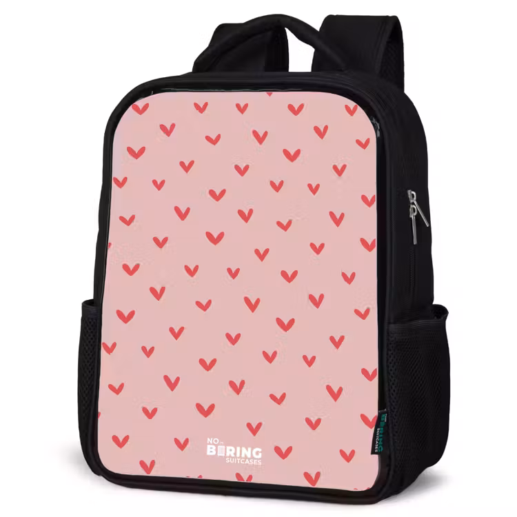 Kids backpack - Black - Heart pattern with pink colors — 4