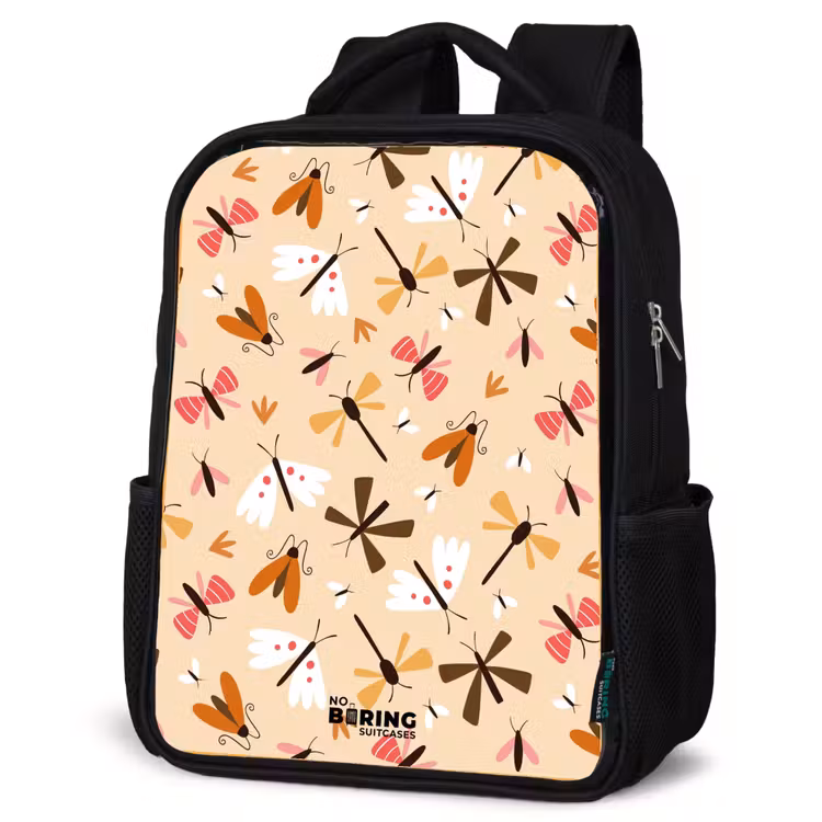 Kids backpack - Black - Insect pattern in brown, pink and orange on beige background — 4