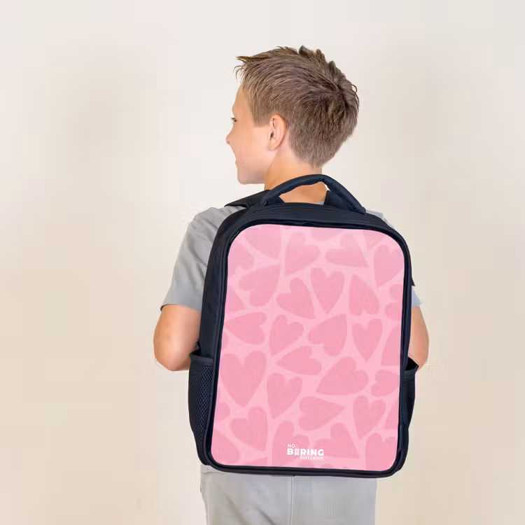 Kids backpack - Black - Pink hearts pattern — 2