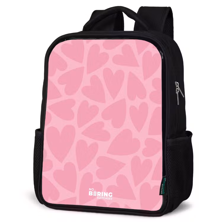 Kids backpack - Black - Pink hearts pattern — 4
