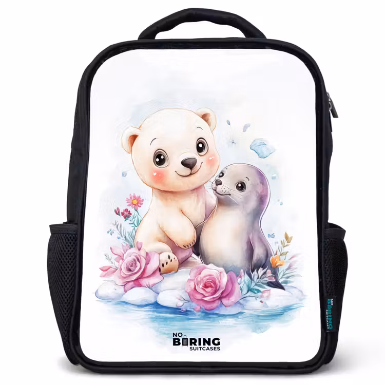 Kids backpack - Black - Polar bear and seal on an ice floe — 1
