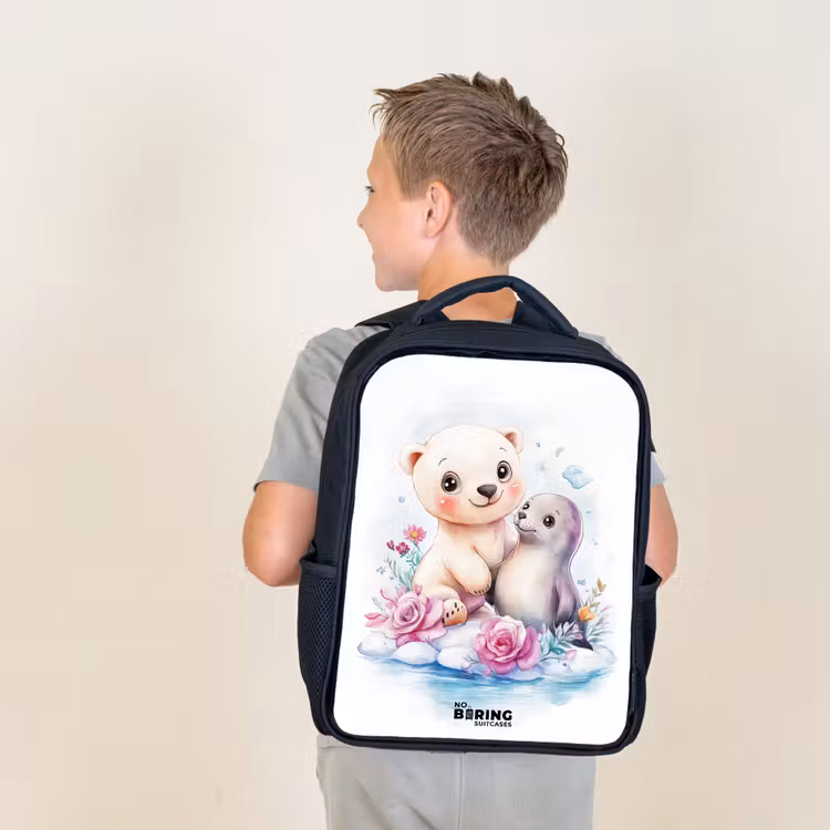 Kids backpack - Black - Polar bear and seal on an ice floe — 2