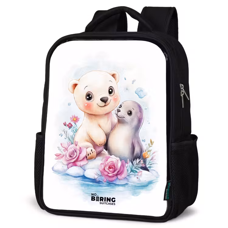 Kids backpack - Black - Polar bear and seal on an ice floe — 4