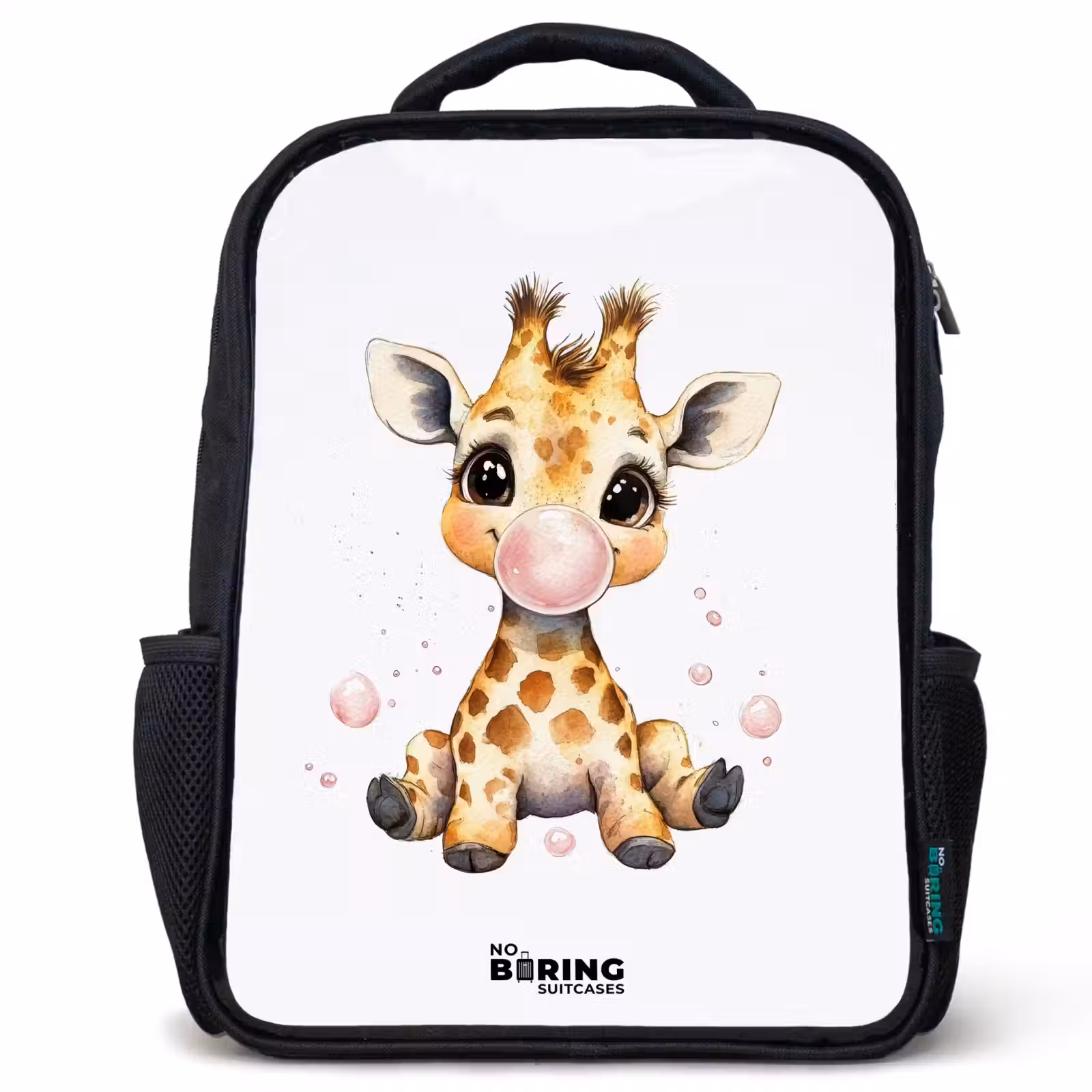 Kids backpack - Black - Giraffe with pink gumball — 1