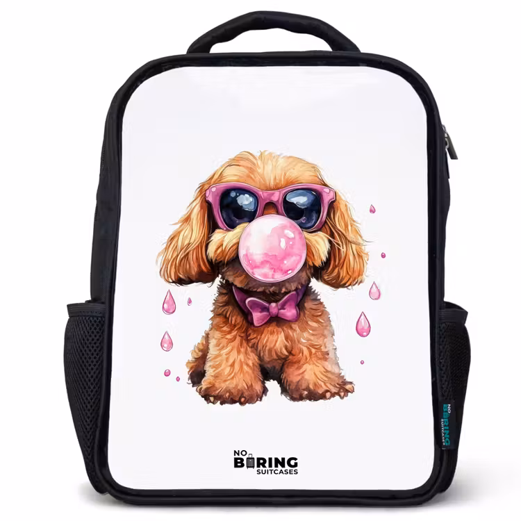 Kids backpack - Black - Brown dog with pink glasses and gumball — 1