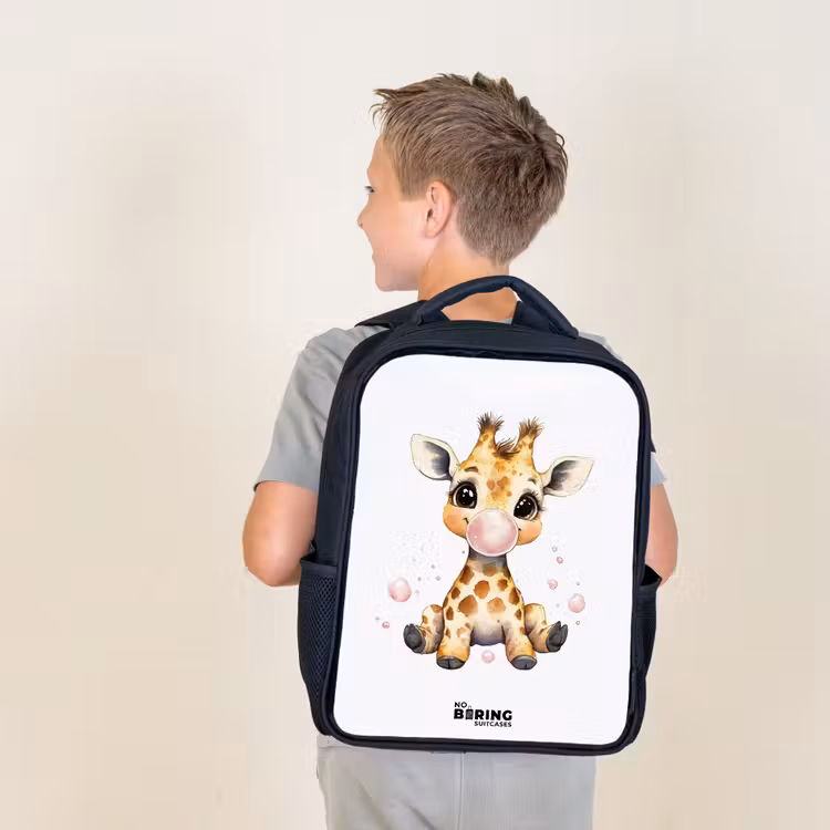 Kids backpack - Black - Giraffe with pink gumball — 2