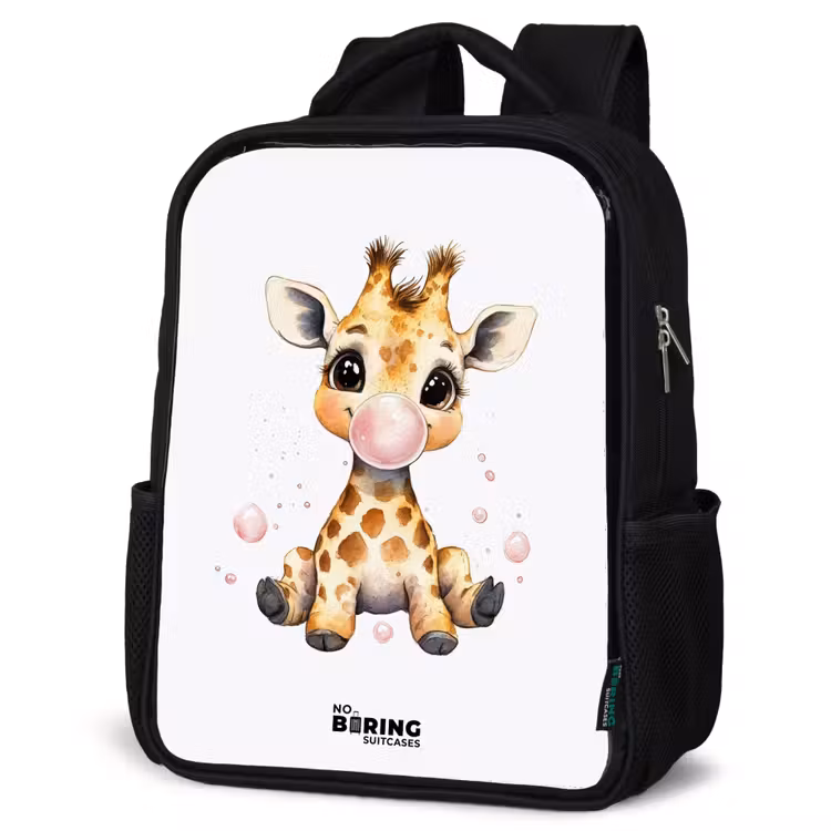 Kids backpack - Black - Giraffe with pink gumball — 4