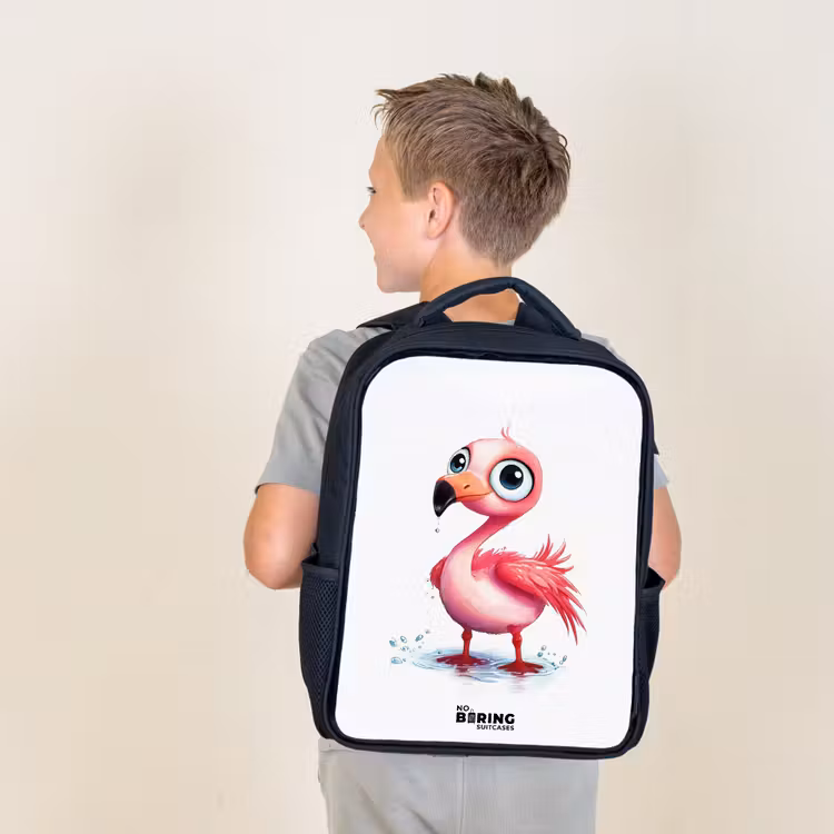 Kids backpack - Black - Pink flamingo in the water — 2