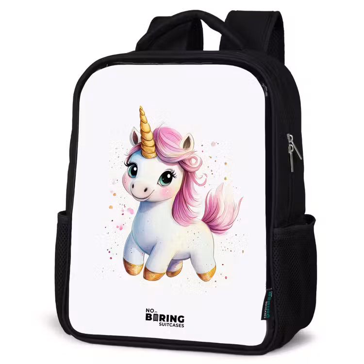 Kids backpack - Black - White unicorn with pink mane — 4