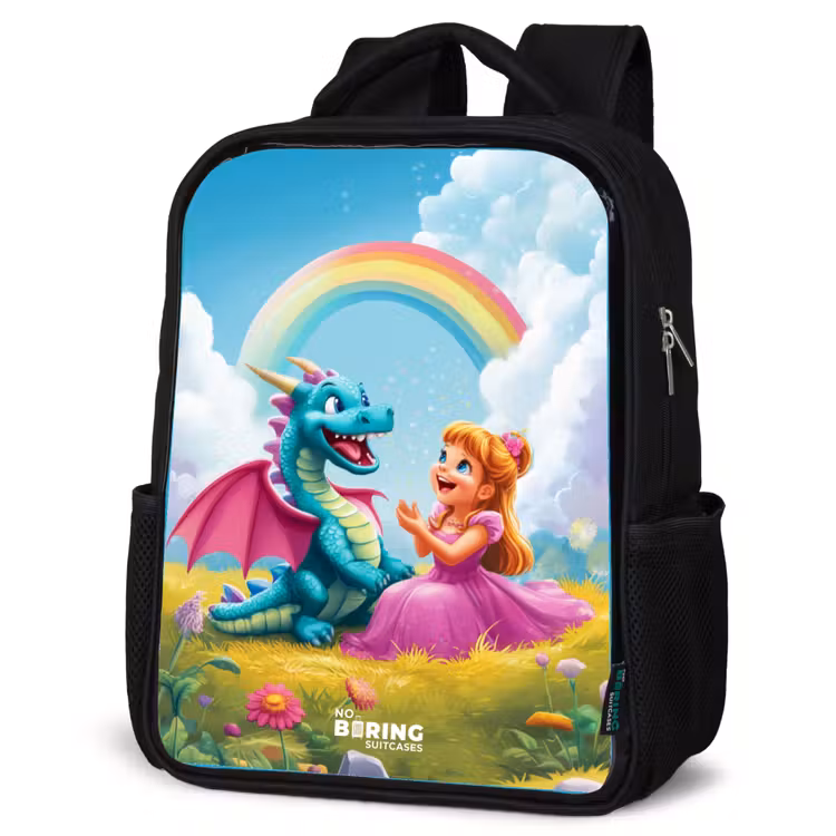 Kids backpack - Black - Princess and dino in a colorful world — 4