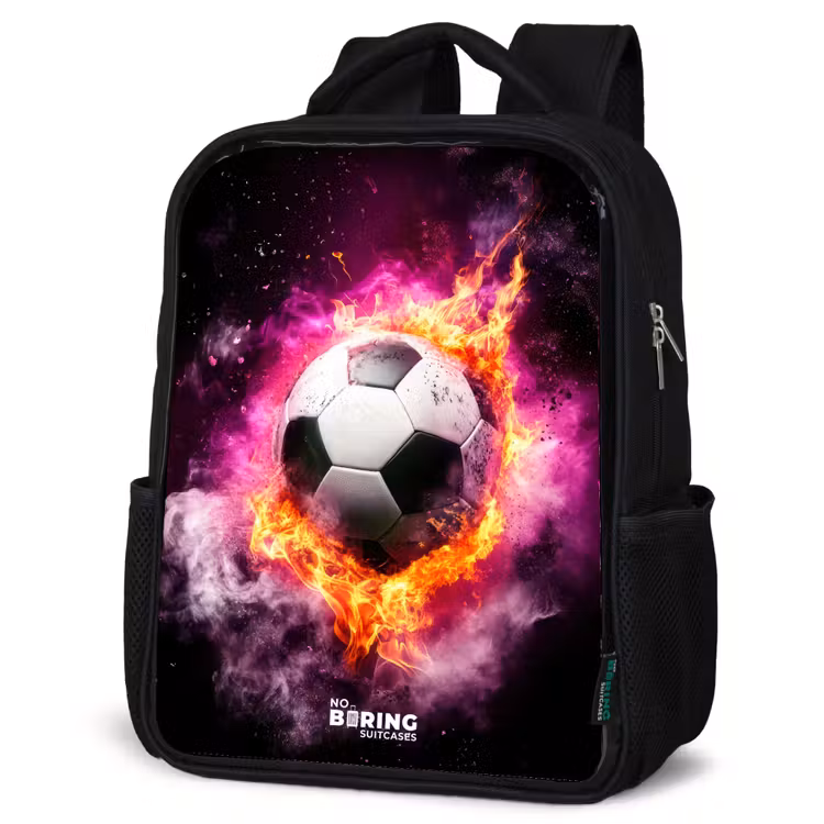 Kids backpack - Black - Soccer in pink fire explosion — 4