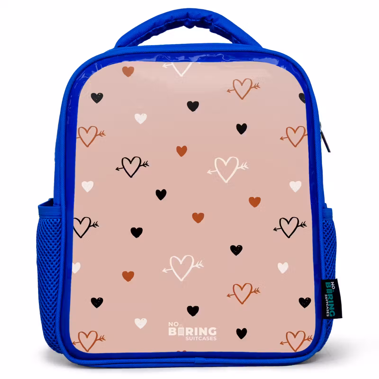 Kids backpack - Blue - Hearts with arrows in black, white and pink — 1