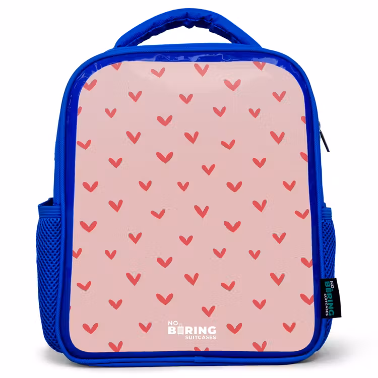 Kids backpack - Blue - Heart pattern with pink colors — 1