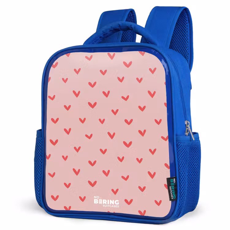 Kids backpack - Blue - Heart pattern with pink colors — 3