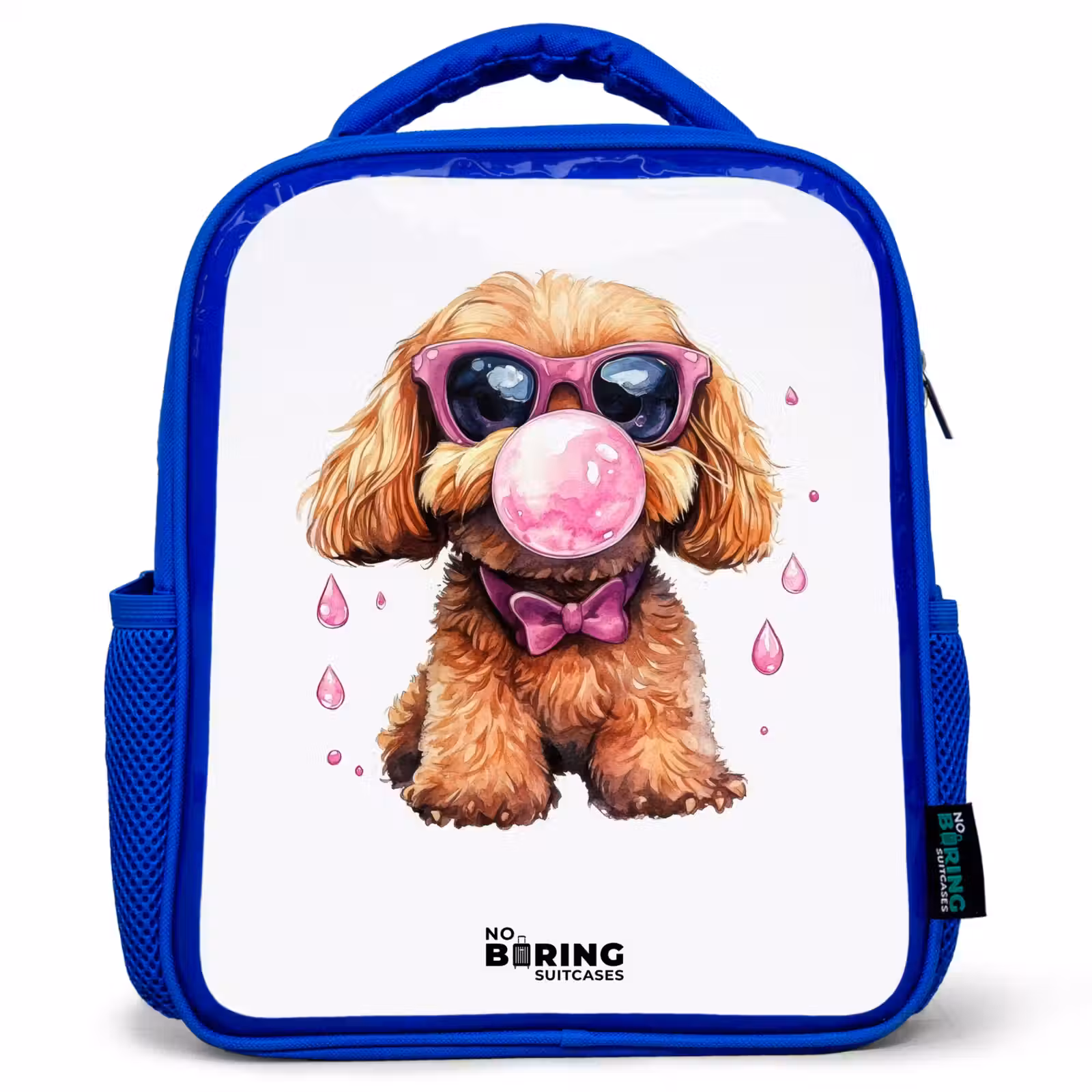 Kids backpack - Blue - Brown dog with pink glasses and gumball — 1