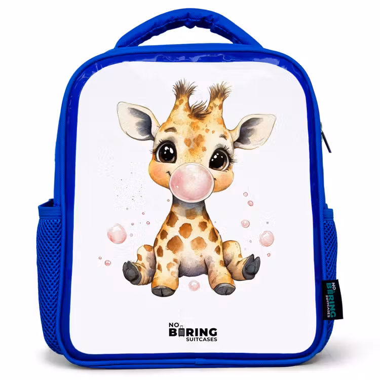 Kids backpack - Blue - Giraffe with pink gumball — 1