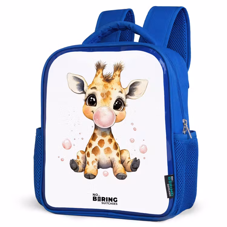 Kids backpack - Blue - Giraffe with pink gumball — 3