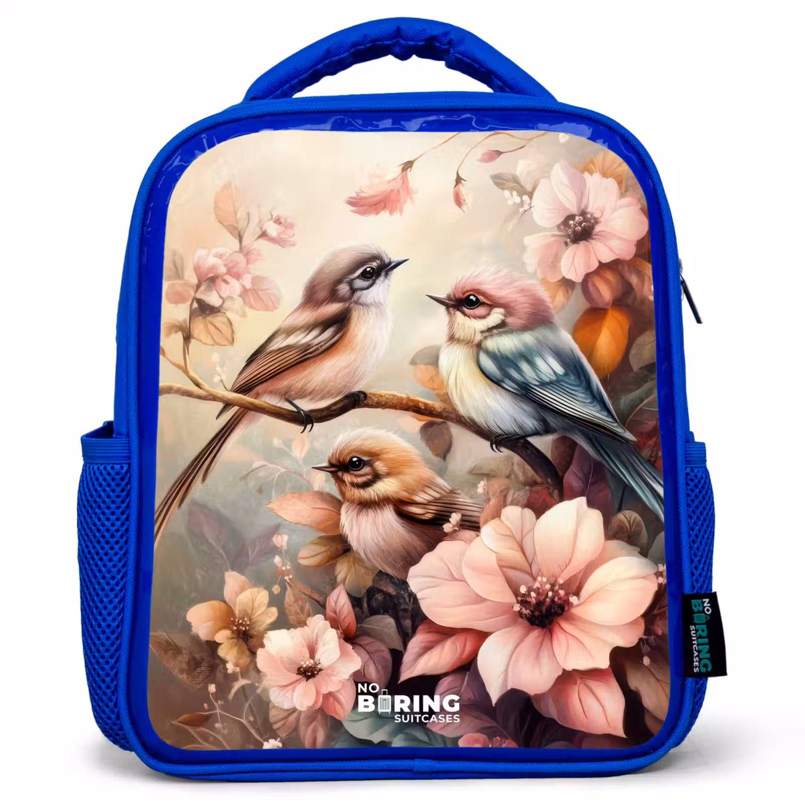 Kids backpack - Blue - Birds with pink flowers — 1