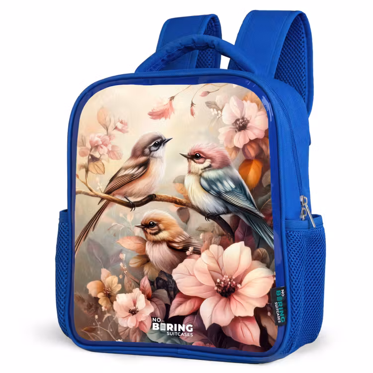 Kids backpack - Blue - Birds with pink flowers — 3
