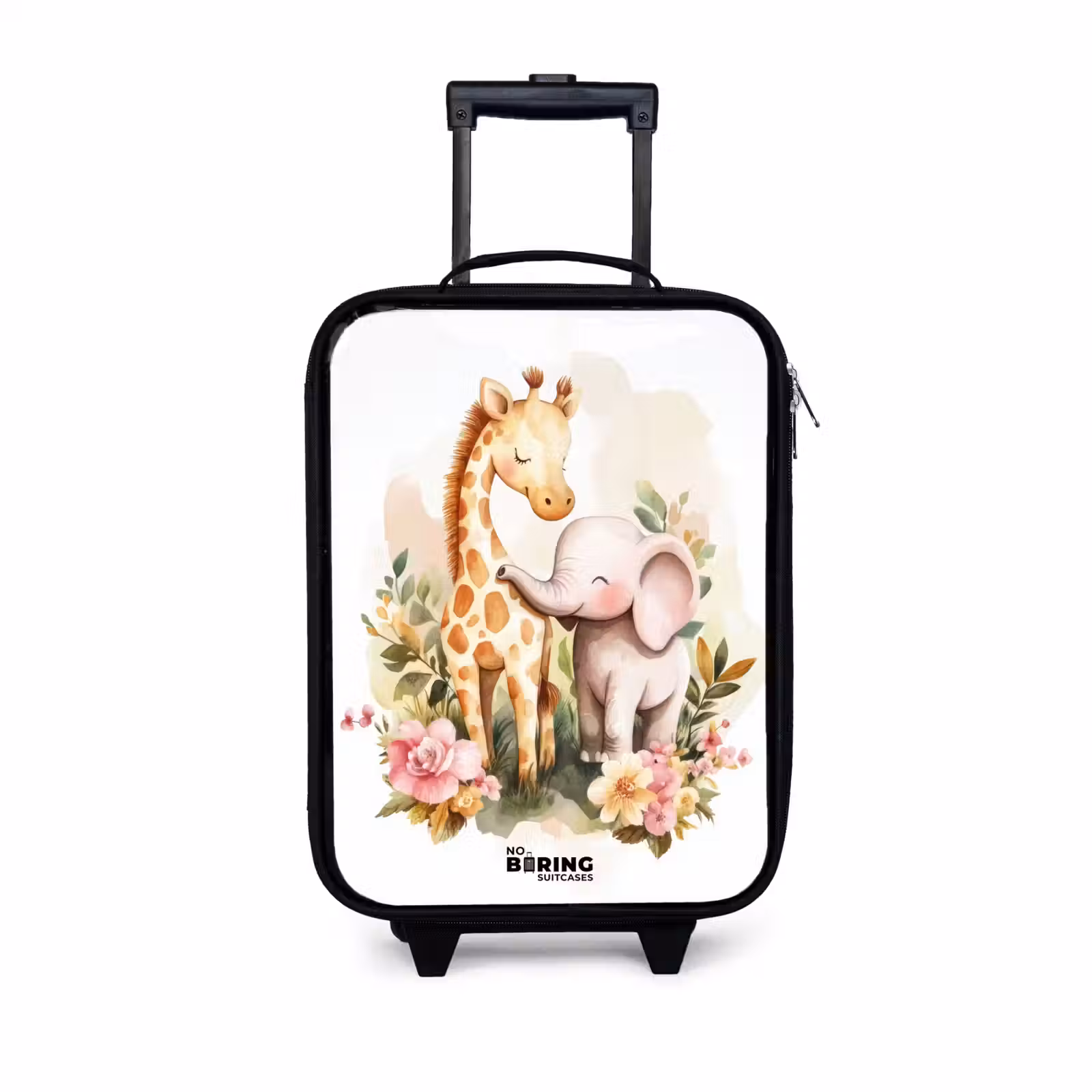 Children's suitcase - Giraffe and elephant among flowers on white background — 1