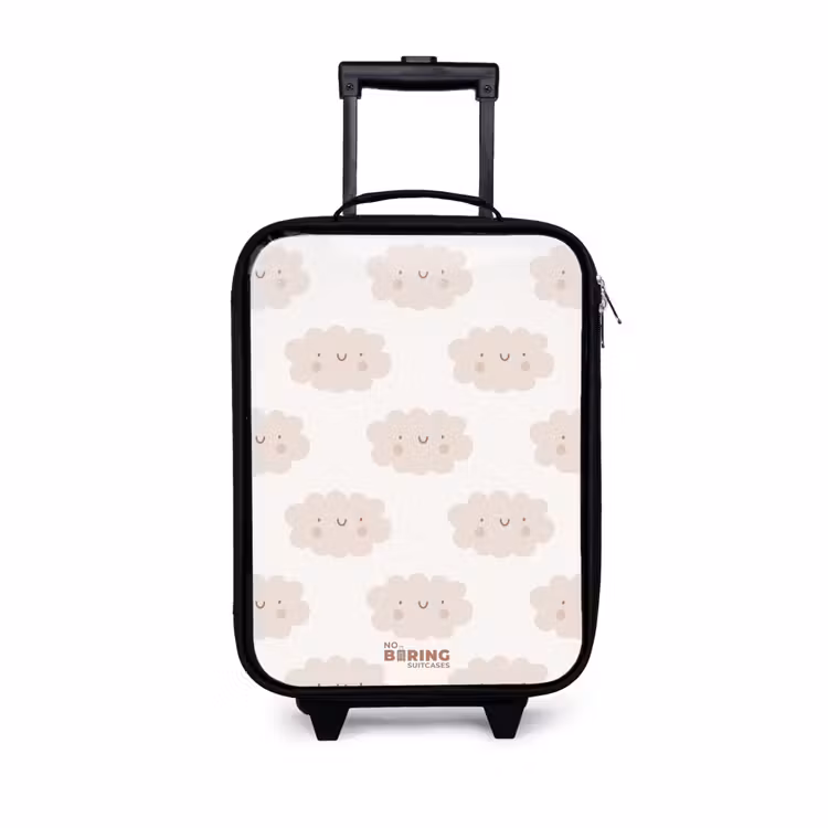 Children's suitcase - Cheerful clouds with faces on cream background — 1