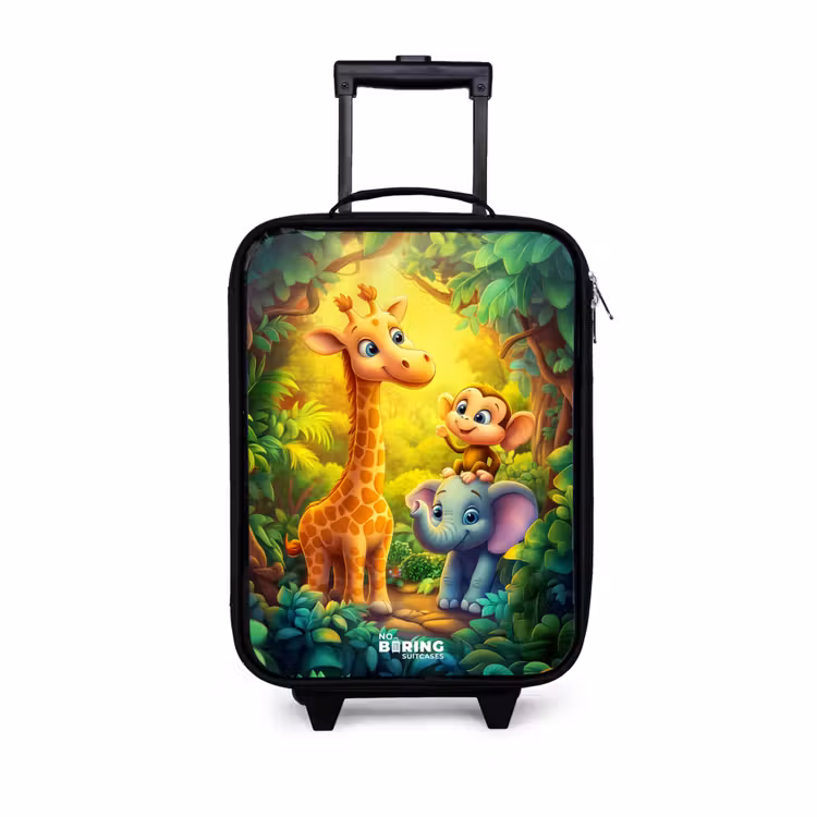 Children's suitcase - Giraffe, elephant and monkey in the forest — 1