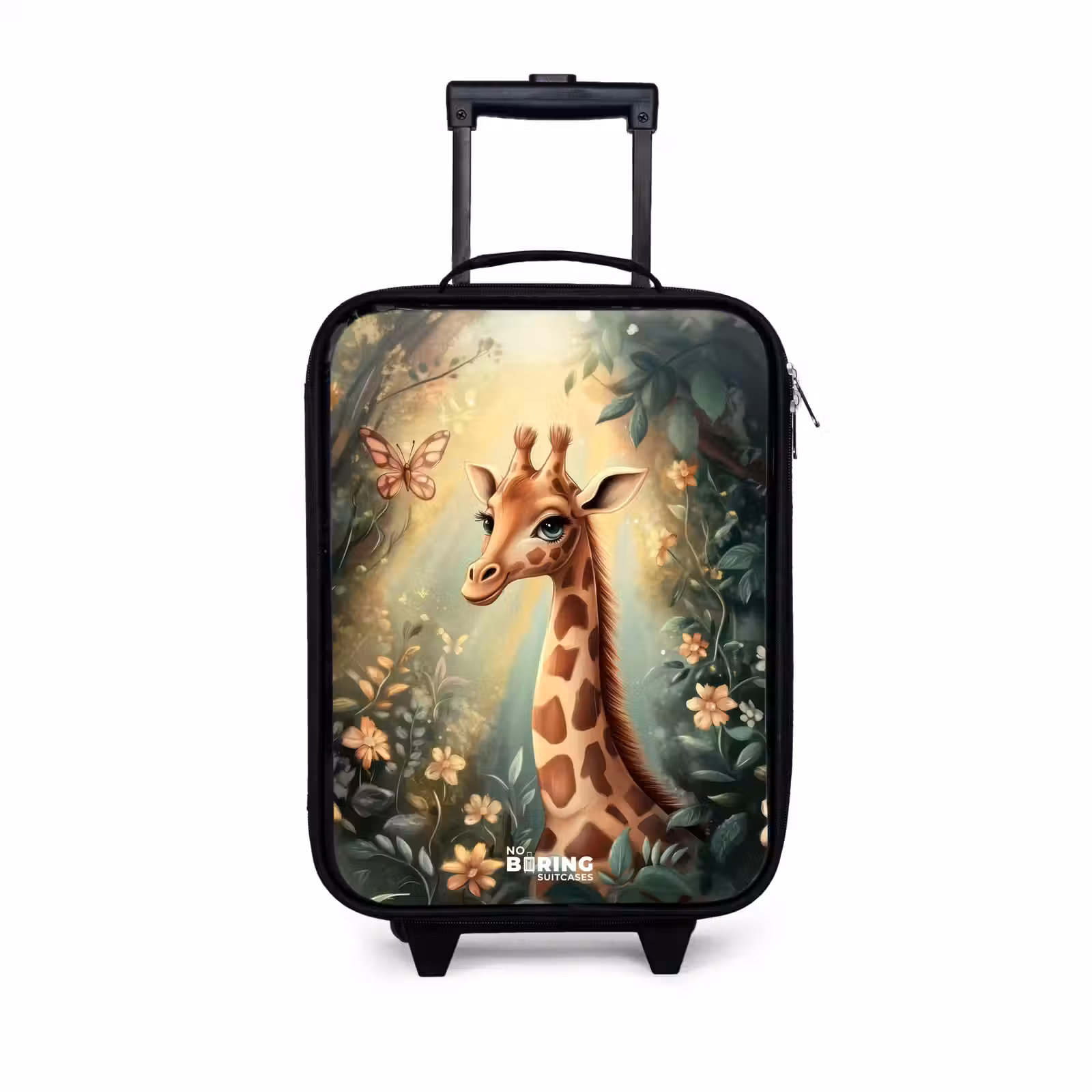 Children's suitcase - Young giraffe among flowers in sunny forest — 1