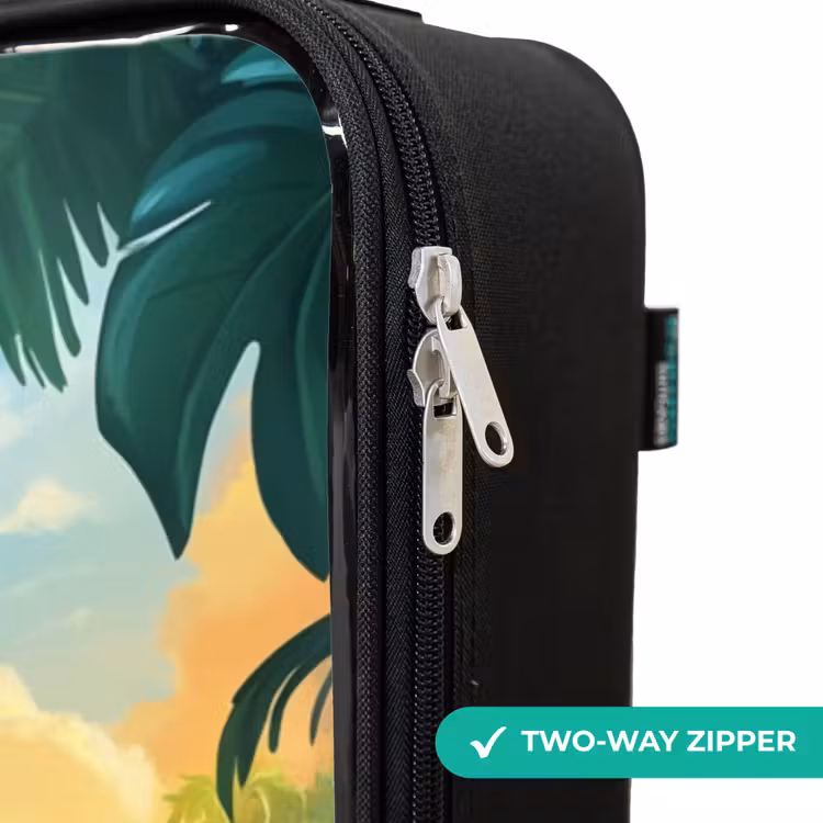 Children's suitcase - Flamingo and dinosaur on beach at sunset — 5